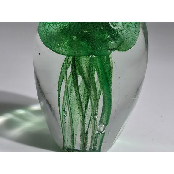 Linda Derby 2019 Hand Blown Glass Jellyfish Paper With Green Tentacles - Picture 6 of 9